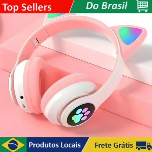 Fone de Ouvido Headphone Gatinho com Led RGB Original - Design de Orelhas de Gato